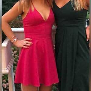 Nbd X naven twins pink v neck dress with double straps, fit and flare